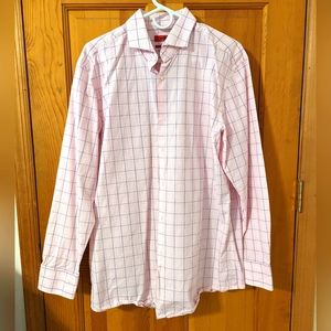 Hugo Boss Men's Pink Plaid Button Down Shirt, Slim Fit, Size 16 32/33